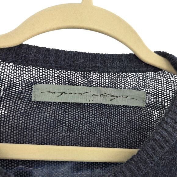 RAQUEL ALLERGRA SZ 2 MERINO WOOL CASHMERE DISTRESSED KNIT LONG SLEEVE SWEATER - Picture 3 of 5